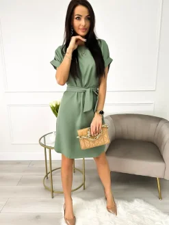 Khaki Sukienka z Paskiem 10004-129-F|Modna Kiecka Hot