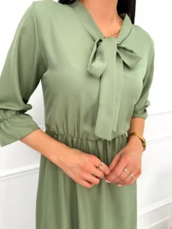 Khaki Sukienka z Wiązaniem 13494-121-D|Modna Kiecka Fashion