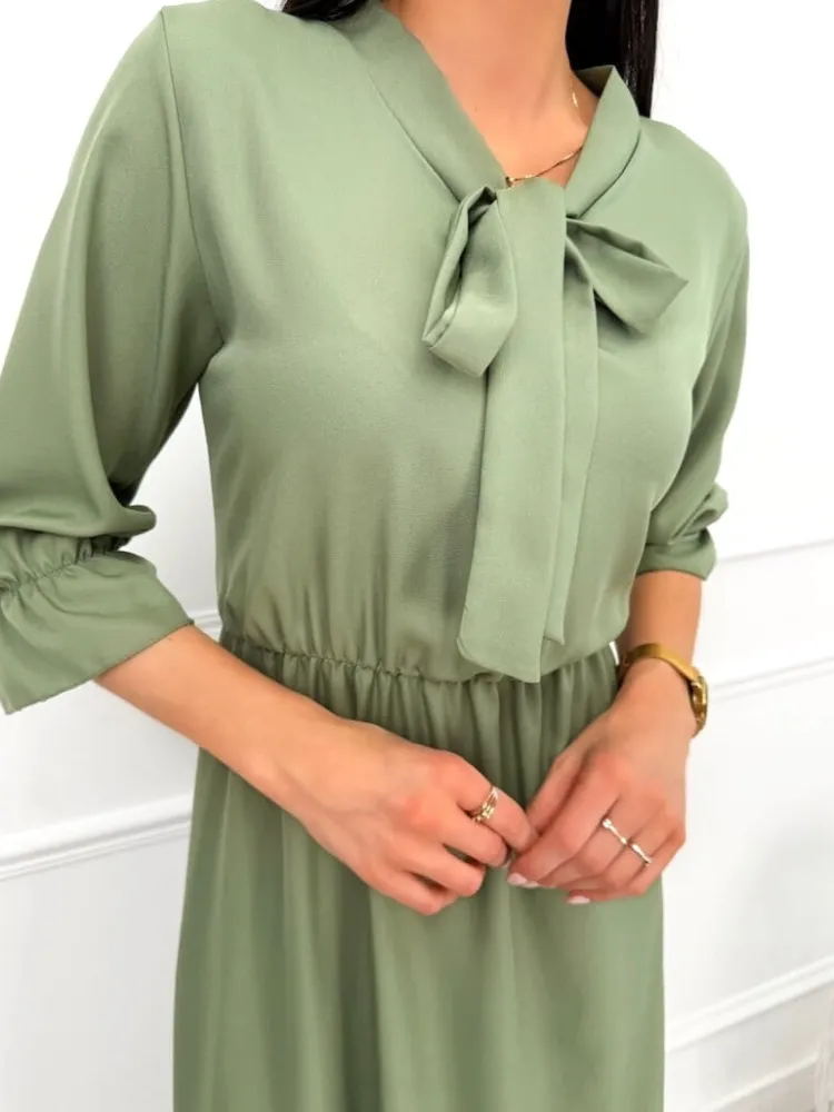 Khaki Sukienka z Wiązaniem 13494-121-D|Modna Kiecka Fashion