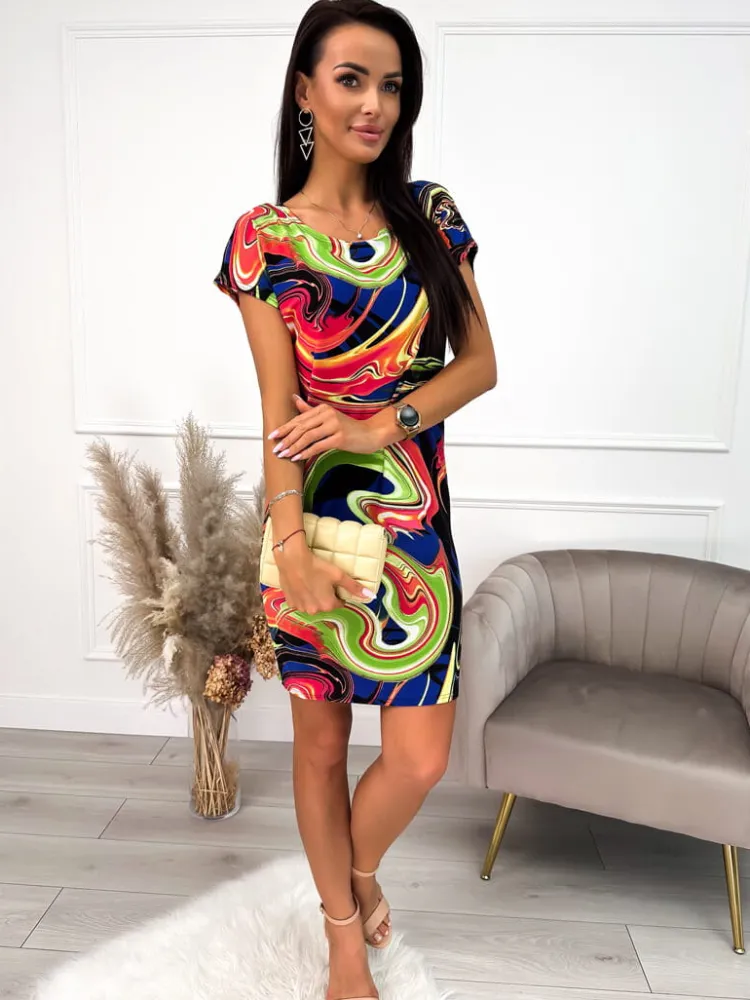 Klasyczna Sukienka w Kolorowy Wzór 10190-206|Modna Kiecka Hot