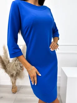Kobaltowa Klasyczna Sukienka 10694-288-E|Modna Kiecka Outlet