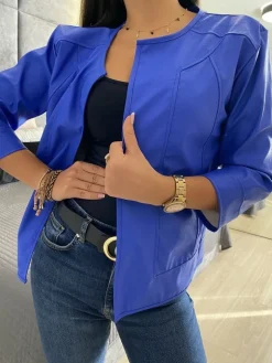 Kobaltowa Narzutka z Ekoskóry 11464-225-G|Modna Kiecka Hot