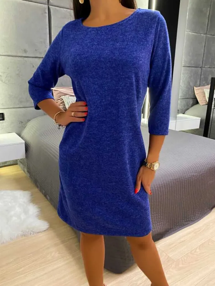 Kobaltowa Sukienka z Kieszeniami 12753-58-E|Modna Kiecka Discount