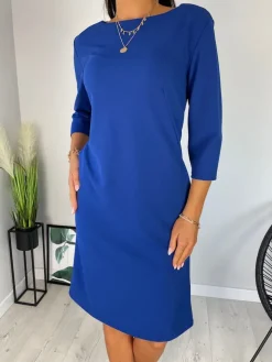 Kobaltowa Sukienka z Kieszeniami 11372-219-D|Modna Kiecka Fashion