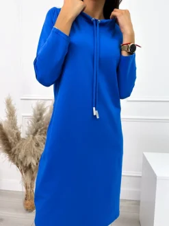 Kobaltowa Sukienka z Kieszeniami 10695-515-D|Modna Kiecka Outlet