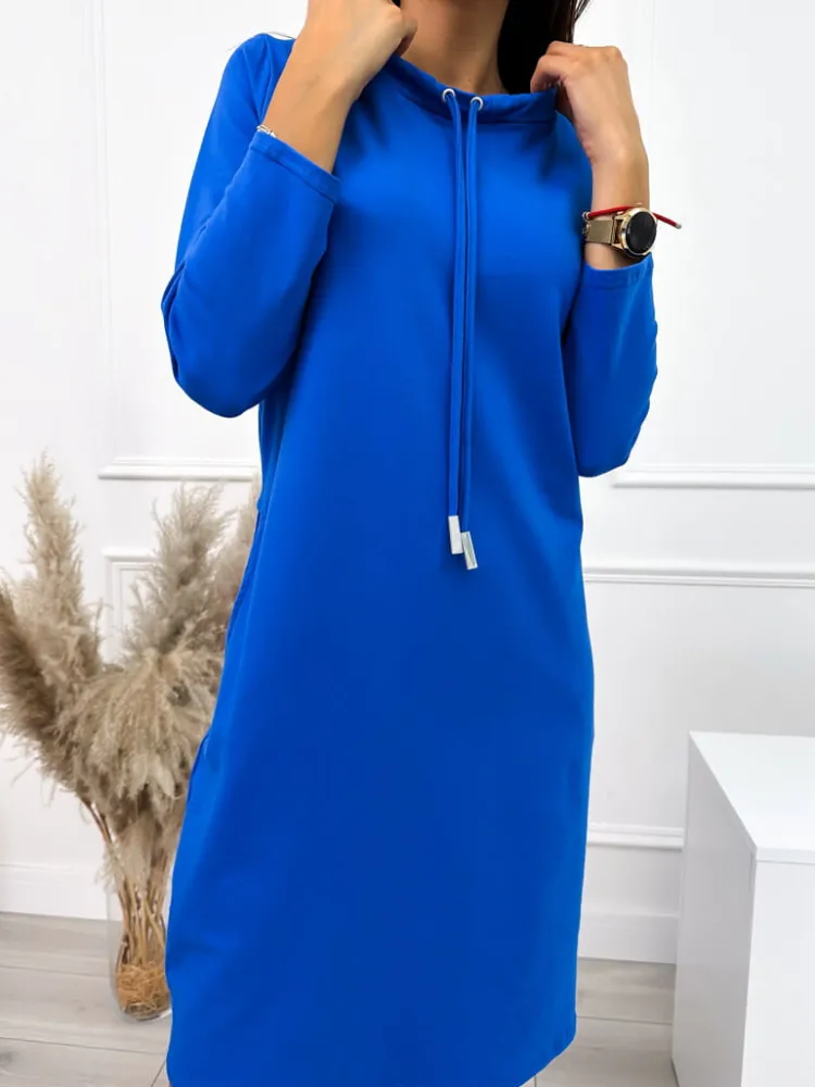 Kobaltowa Sukienka z Kieszeniami 10695-515-D|Modna Kiecka Outlet