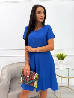 Kobaltowa Sukienka z Kieszeniami 13969-336-G|Modna Kiecka Hot