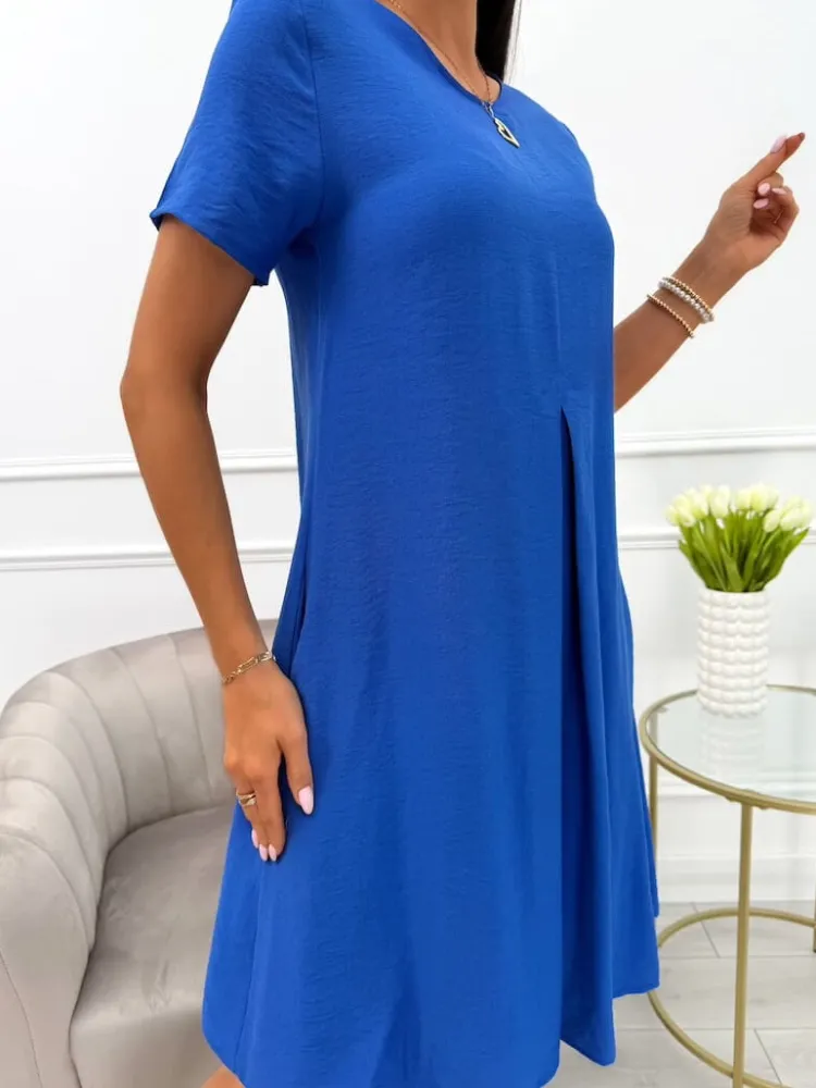 Kobaltowa Sukienka z Kieszeniami 13969-336-G|Modna Kiecka Hot