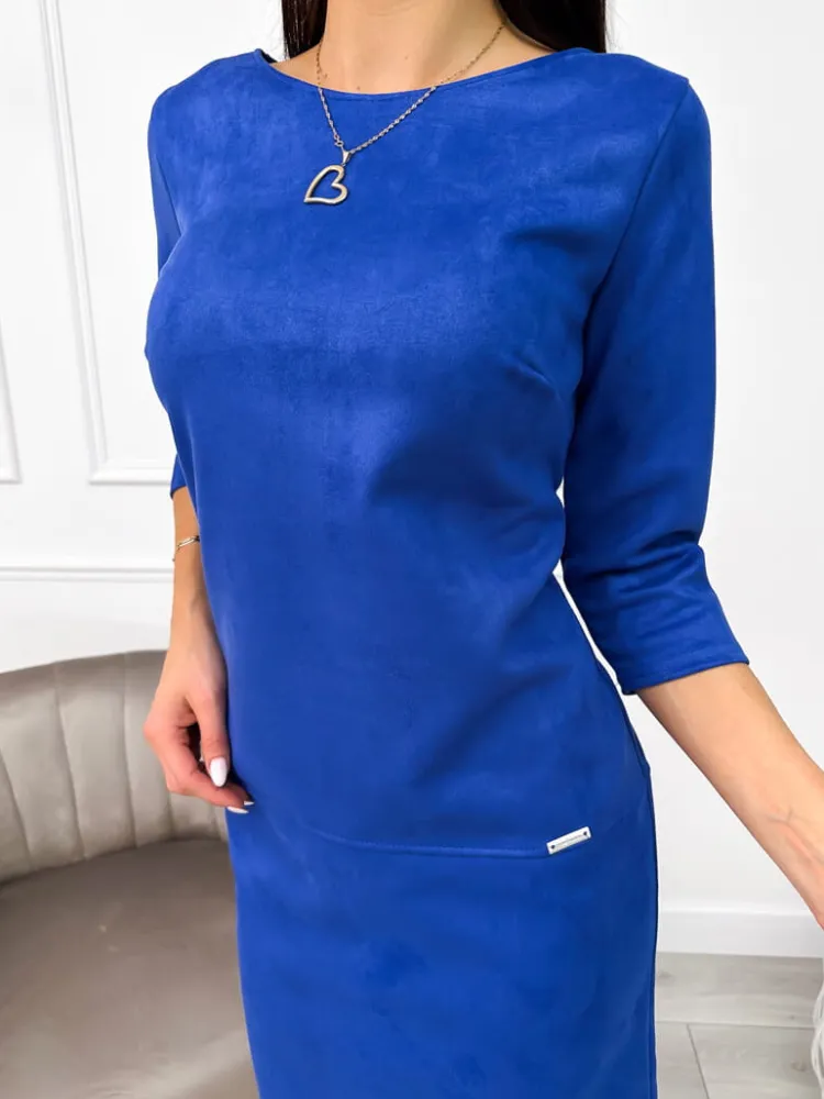 Kobaltowa Zamszowa Sukienka 11132-281-F|Modna Kiecka Outlet