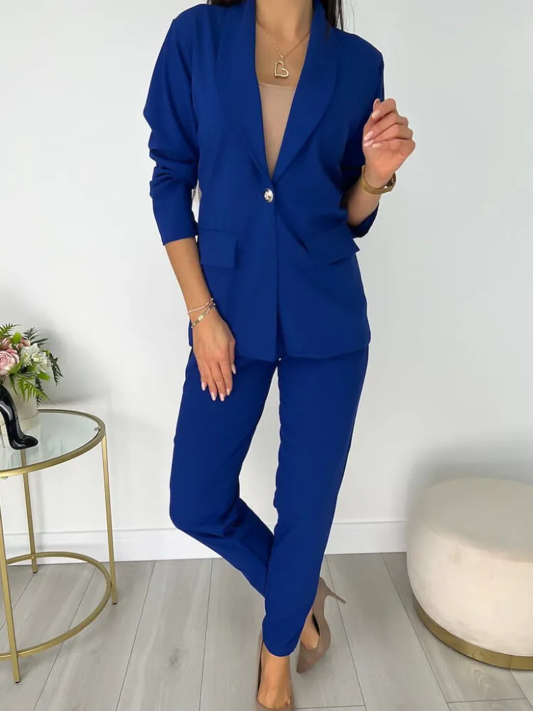 Kobaltowy Klasyczny Komplet 11647-92-E|Modna Kiecka Fashion