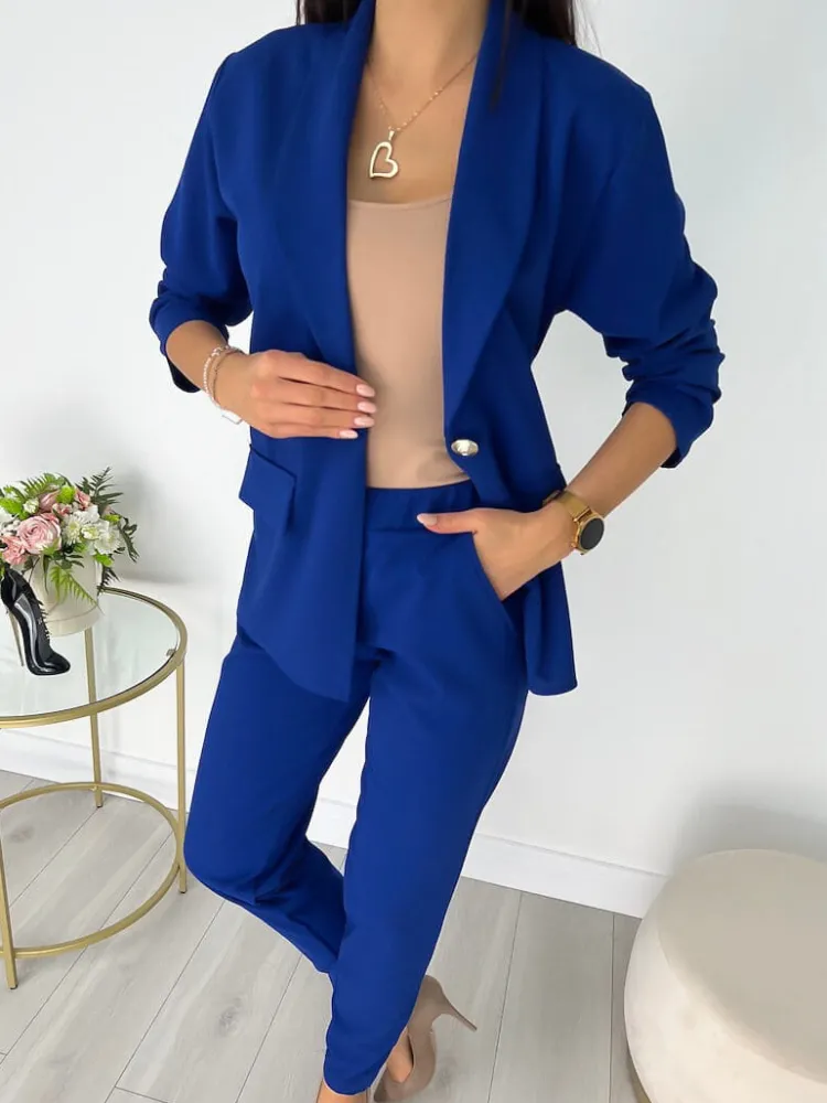 Kobaltowy Klasyczny Komplet 11647-92-E|Modna Kiecka Fashion