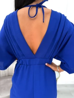 Kobaltowy Kombinezon z Dekoltem V 13965-349-D|Modna Kiecka Hot