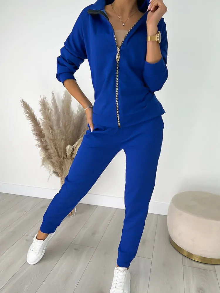 Kobaltowy Komplet Bluza + Spodnie 12817-104-D|Modna Kiecka Hot