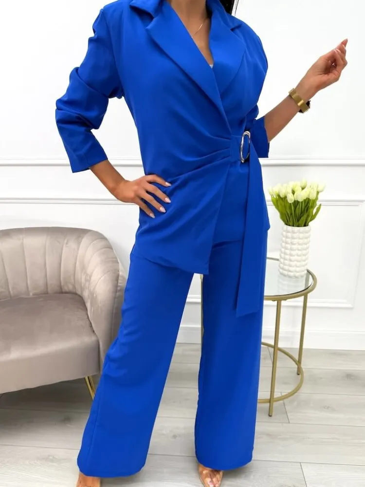 Kobaltowy Komplet Marynarka + Spodnie 13778-207-D|Modna Kiecka Discount