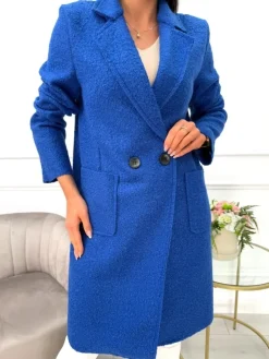 Kobaltowy Płaszcz z Kieszeniami 10793-280-K|Modna Kiecka Discount