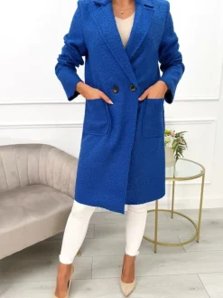 Kobaltowy Płaszcz z Kieszeniami 10793-280-K|Modna Kiecka Discount