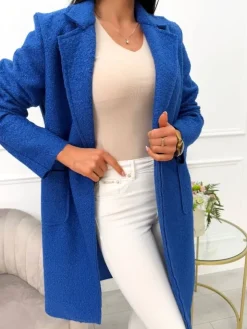 Kobaltowy Płaszcz z Kieszeniami 10793-280-K|Modna Kiecka Discount