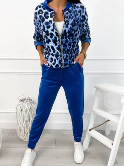 Kobaltowy Welurowy Komplet Bluza + Spodnie 12709-307-C|Modna Kiecka Hot