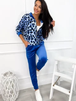 Kobaltowy Welurowy Komplet Bluza + Spodnie 12709-307-C|Modna Kiecka Hot