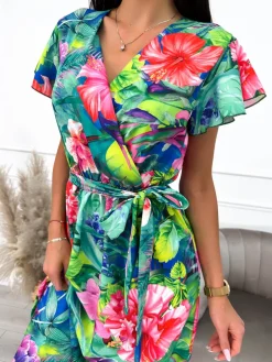 Kolorowa Sukienka Maxi w Roślinny Wzór 10195-272-Q|Modna Kiecka Hot