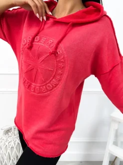 Koralowa Bluza z Kapturem 12706-292-B|Modna Kiecka Online