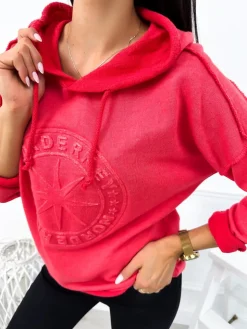 Koralowa Bluza z Kapturem 12706-292-B|Modna Kiecka Online