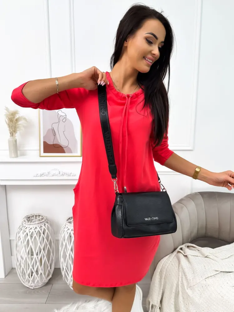 Koralowa Sukienka z Kieszeniami 10695-515-I|Modna Kiecka Fashion