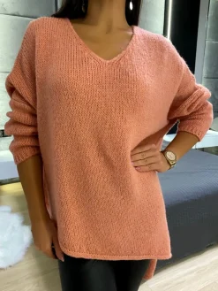 Koralowy Asymetryczny Sweterek 11752-349-D|Modna Kiecka Hot