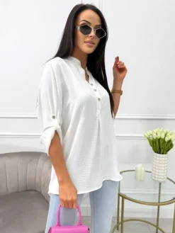 Kremowa Asymetryczna Bluzka 13718-142-E|Modna Kiecka Discount