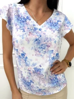 Kremowa Bluzeczka w Drobne Kwiatki 13487-357-Q|Modna Kiecka Fashion
