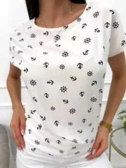 Kremowa Bluzeczka ze Wzorem 13574-215-Q|Modna Kiecka Clearance