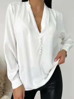 Kremowa Bluzka z Guziczkami 9274-82-A|Modna Kiecka Hot