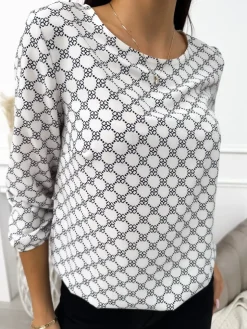 Kremowa Bluzka ze Wzorem 11458-287-Q|Modna Kiecka New
