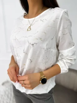 Kremowa Bluzka ze Złotym Wzorem 11137-349-B|Modna Kiecka Fashion