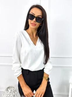 Kremowa Bluzka ze Złotym Wzorem 12724-73|Modna Kiecka Discount