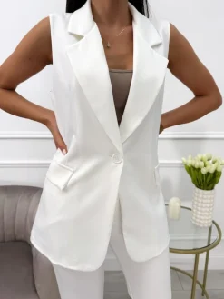Kremowa Elegancka Kamizelka 13794-310-B|Modna Kiecka Outlet