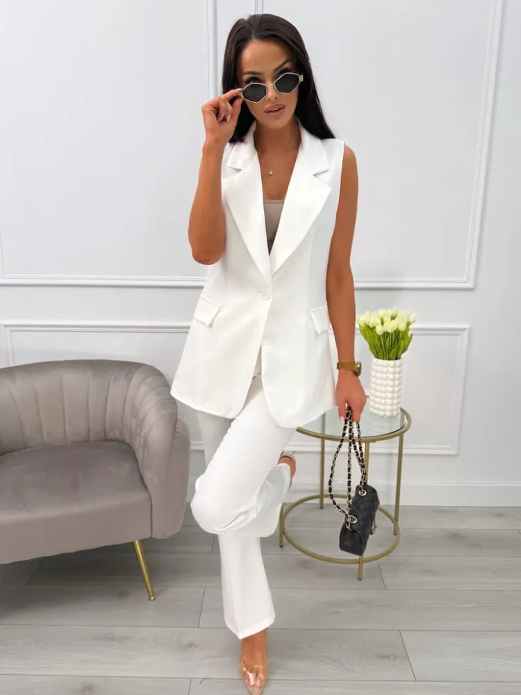 Kremowa Elegancka Kamizelka 13794-310-B|Modna Kiecka Outlet