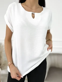 Kremowa Klasyczna Bluzka 9812-149-C|Modna Kiecka Fashion