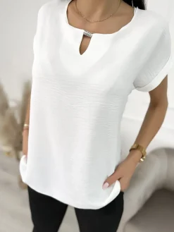 Kremowa Klasyczna Bluzka 9812-149-C|Modna Kiecka Fashion