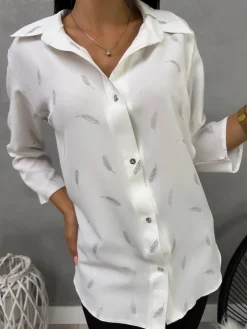 Kremowa Koszula ze Wzorem 13081-167-B|Modna Kiecka Hot