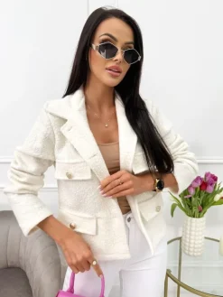 Kremowa Krótka Kurteczka ze Złotymi Guzikami 13649-07-B|Modna Kiecka Outlet