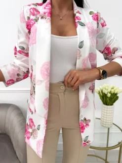 Kremowa Marynarka w Kwiaty 13646-15-B|Modna Kiecka Online