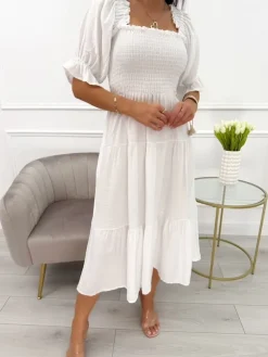 Kremowa Sukienka Hiszpanka Midi 13991-313-C|Modna Kiecka Online