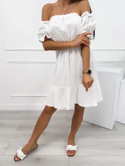 Kremowa Sukienka Hiszpanka z Falbanką 12455-327-D|Modna Kiecka Fashion