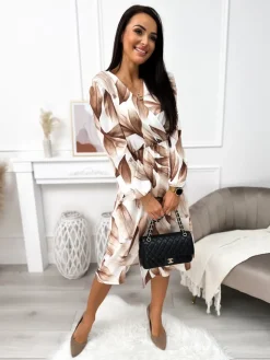 Kremowa Sukienka w Beżowy Wzór 11498-312-A|Modna Kiecka Hot