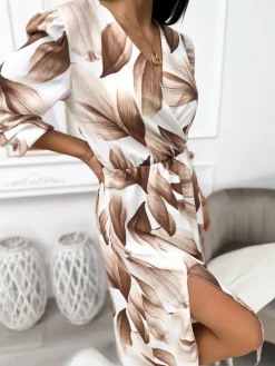 Kremowa Sukienka w Beżowy Wzór 11498-312-A|Modna Kiecka Hot