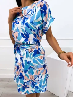 Kremowa Sukienka w Motywem Kwiatowym 12290-21-Q|Modna Kiecka Outlet