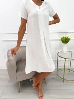 Kremowa Sukienka z Kieszeniami 13969-336-H|Modna Kiecka Discount