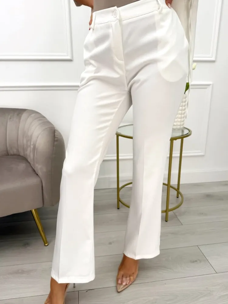 Kremowe Eleganckie Spodnie w Kant 13795-315-B|Modna Kiecka Fashion