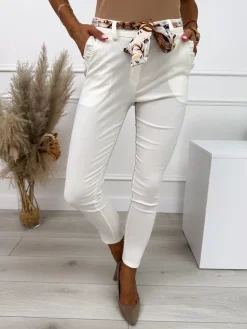 Kremowe Spodnie z Paskiem 10429-190-D|Modna Kiecka Sale